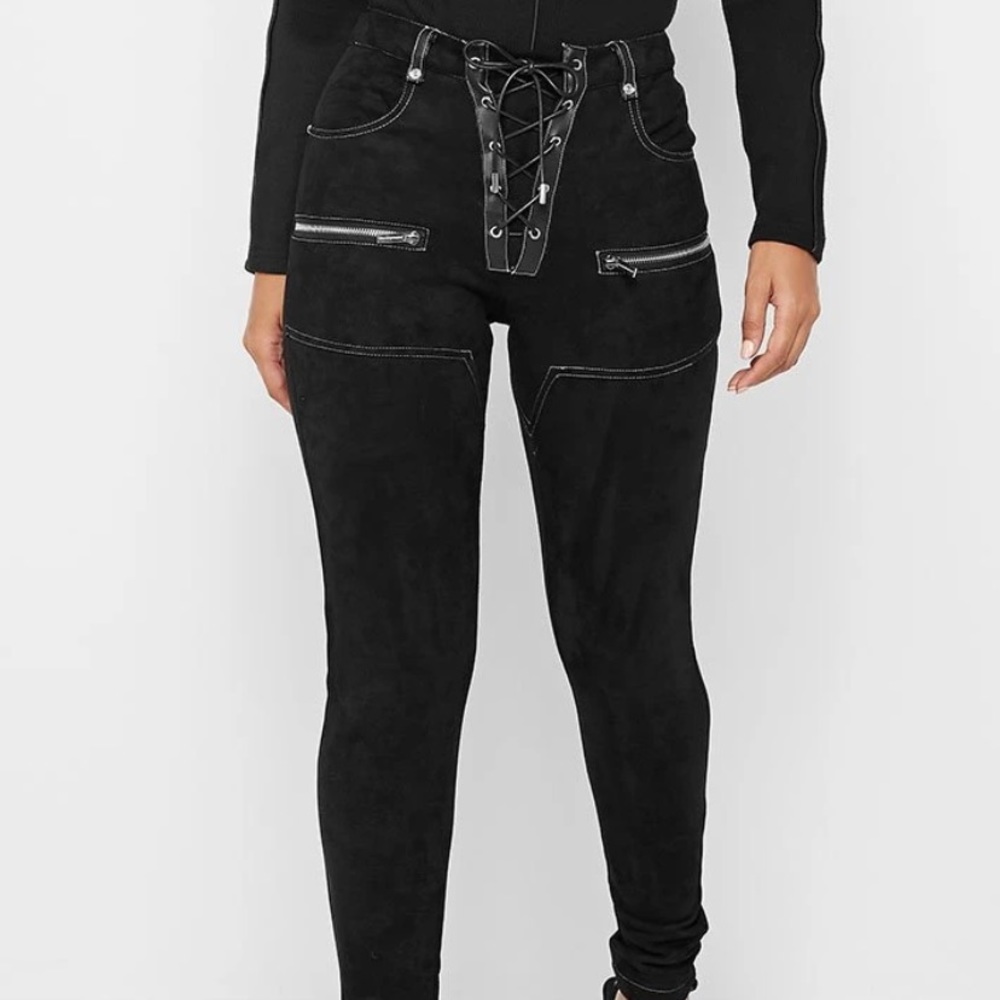 MANIÉRE DE VOIR VEGAN SUEDE LEGGINGS WITH LACE UP